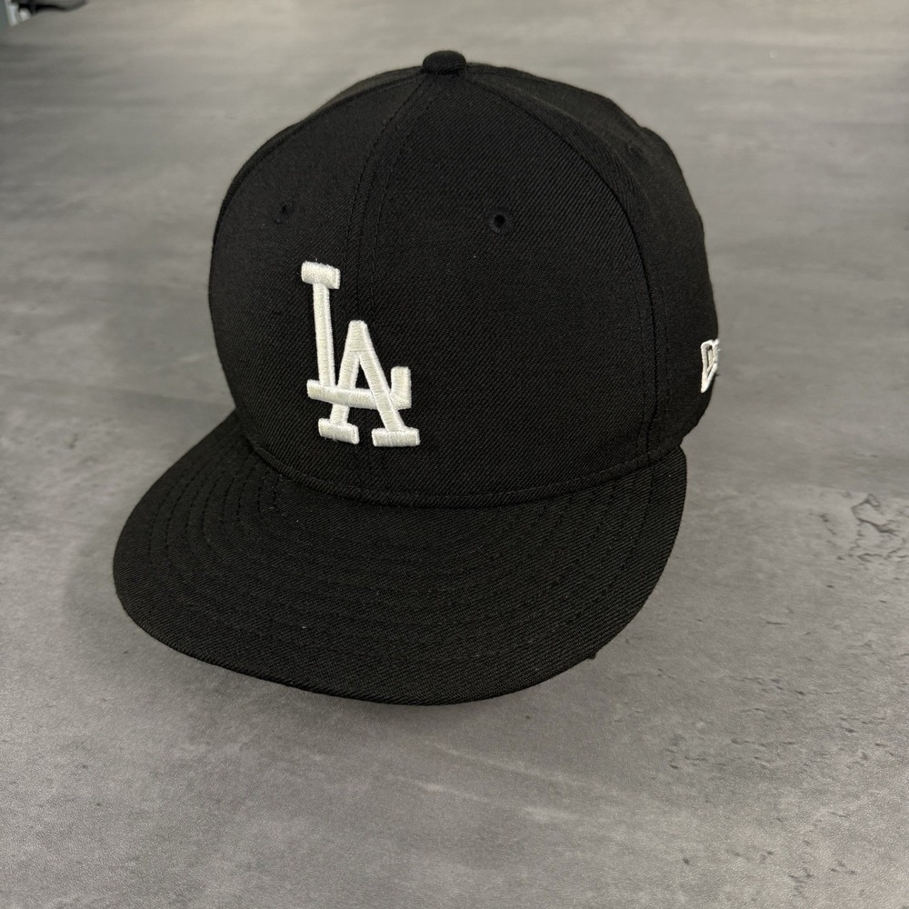 Vintage Los Angeles Dodgers Hat New Era Cap 7 1/2 Black White 100% Wool Y2K 2000